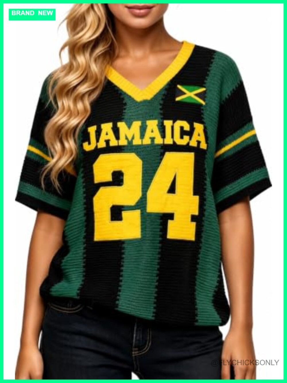 Oversized Crochet Jersey Graphic V Neck Short Sleeve Pullover Top